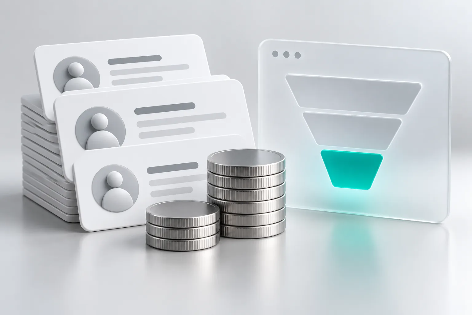 Customer cards, coins and a sales funnel