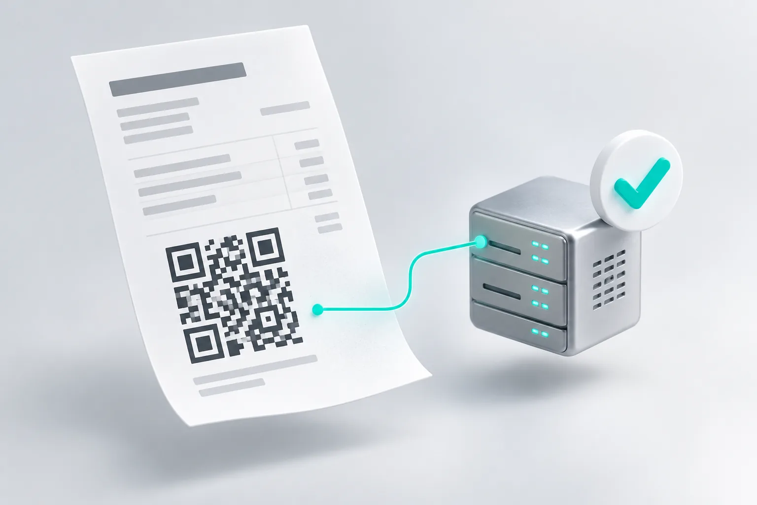 Invoice with a QR code connected to a server and approved