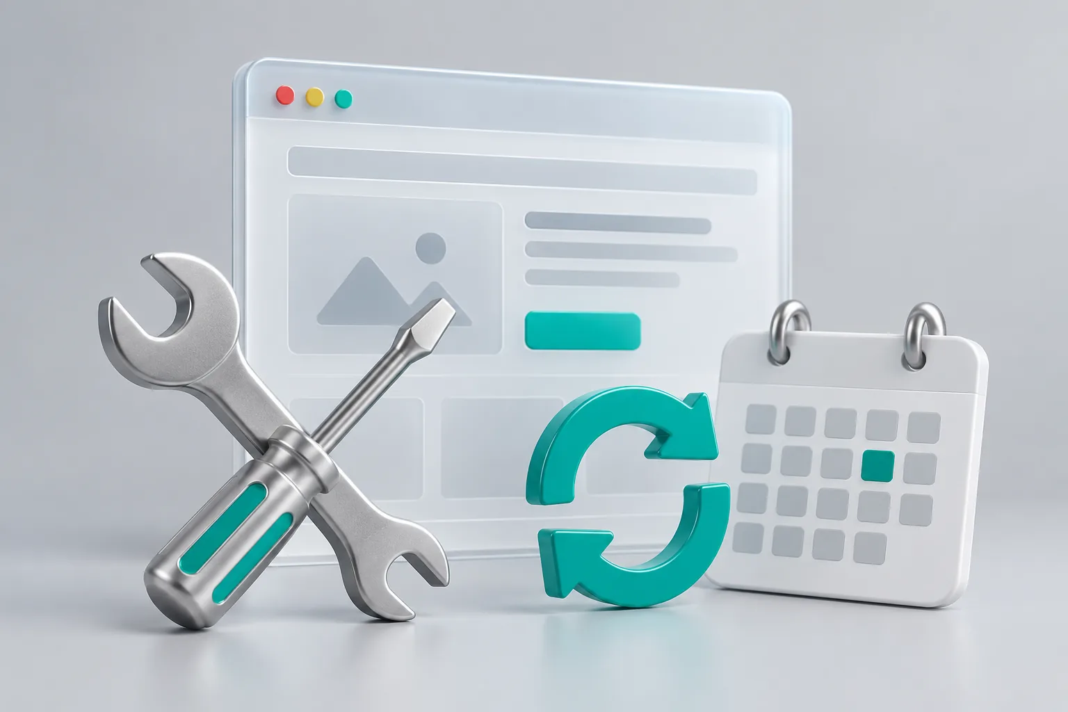 أدوات وسهم تحديث وتقويم أمام موقع إلكتروني